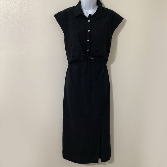 Old Navy Black Minimalist Button Top Cutout Cottagecore Simple Midi Dress M - Picture 1 of 9
